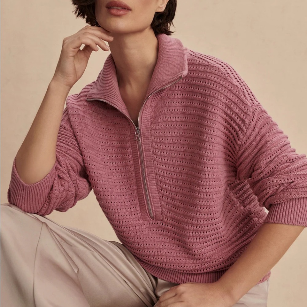 Varley Tara Pointelle Half Zip Knit Sweater Pullover Smoky Grape Size Large
